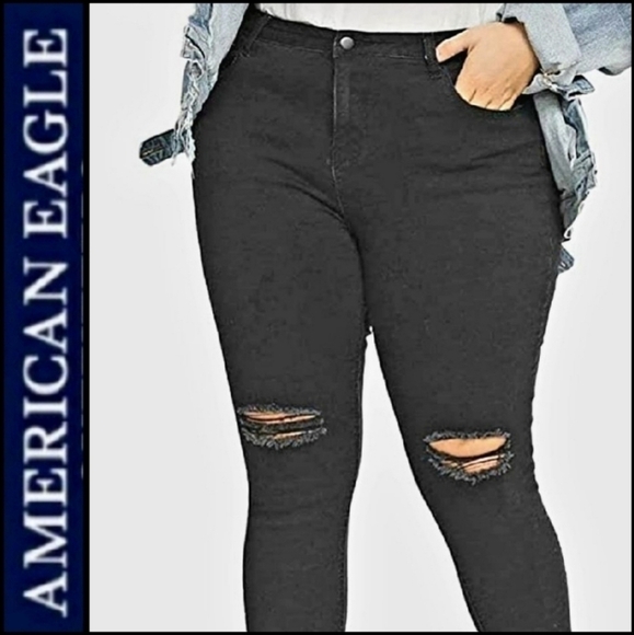 NEW! AMERICAN EAGLE Next Level Stretch Black Denim Jegging Jeans Plus  24. - Picture 1 of 7